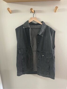 Sleeveless Washed Black Denim Vest